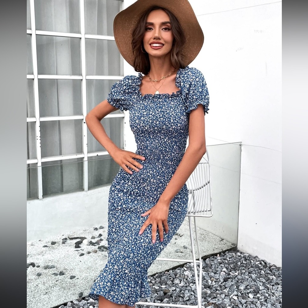 Amazon Blue Floral Midi Dress